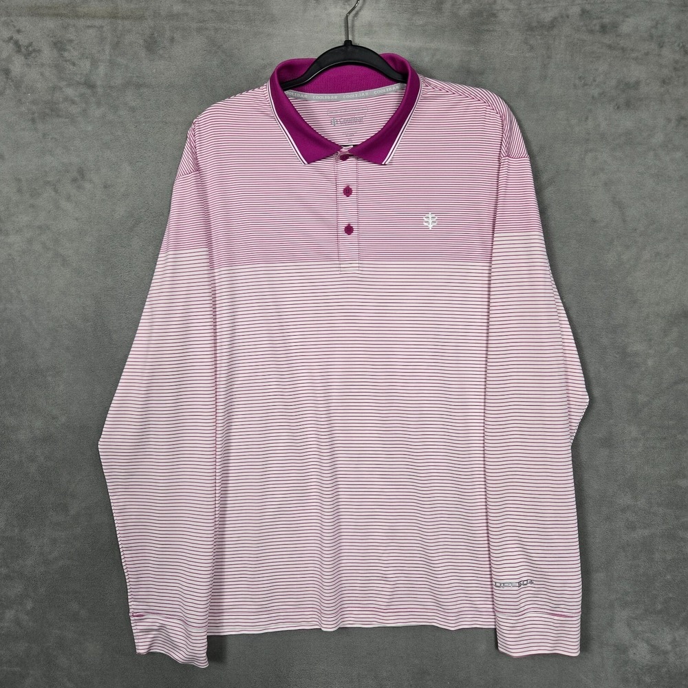 Coolibar Shirt Men XL Striped Erodym Long Sleeve Polo UPF 50+ sun protection EUC